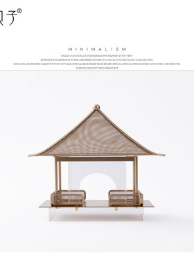 新中式徽派金属宫殿宝塔书房样板间摆件售楼处酒店软装玄关装饰品