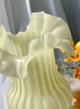 中古艺术复古奶油高级感摆件客厅透明插花水养餐桌大肚玻璃花瓶风