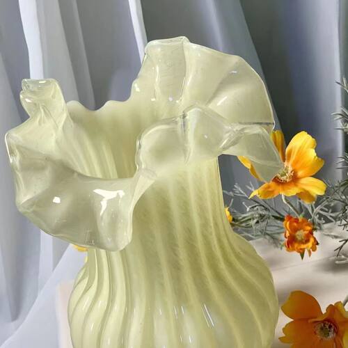 中古艺术复古玻璃花瓶高级感摆件客厅透明插花水养大肚餐桌奶油风