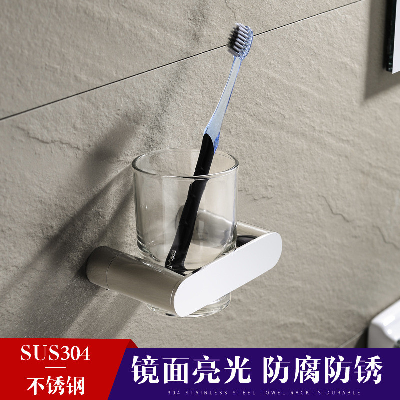 镀铬卫生间漱口杯304不锈钢欧美单杯架现代简约牙刷架牙膏架