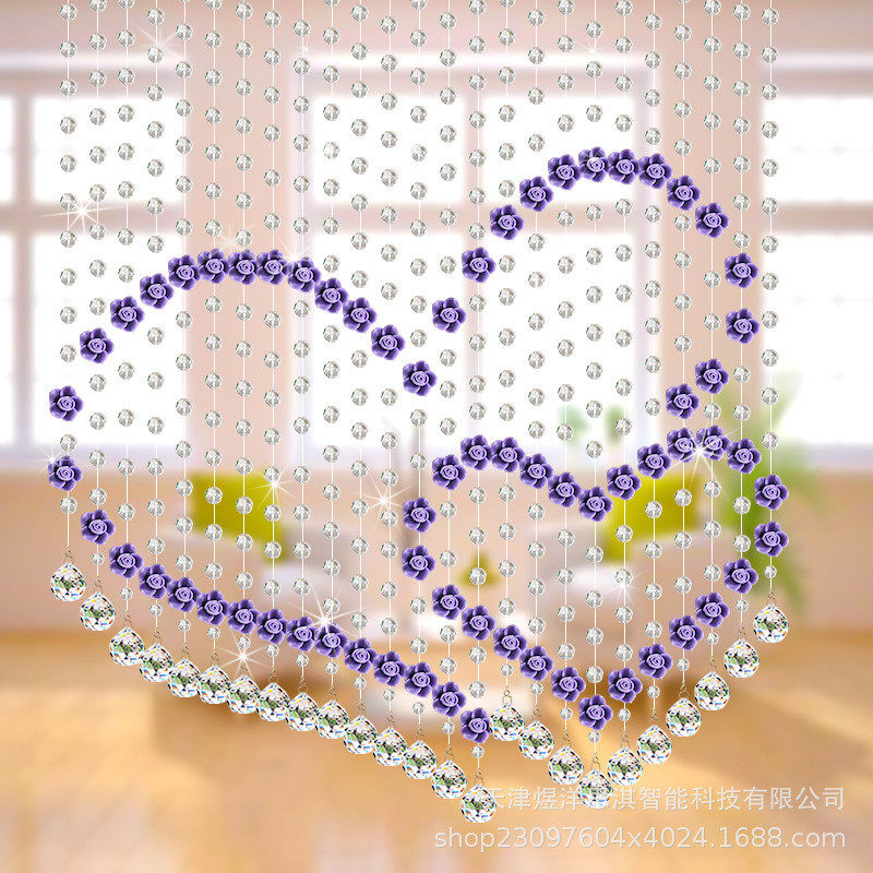 心形玫瑰花珠帘成品帘水晶珠帘隔断玄关挂门帘客厅珠帘批发加拱形