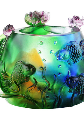 淄博琉璃装饰笔筒办公室桌面装饰摆件家居客厅工艺品创意实用荷花