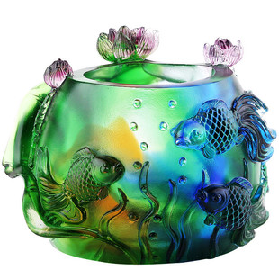 淄博琉璃荷花笔筒办公室桌面装饰摆件创意客厅工艺品家居实用装饰