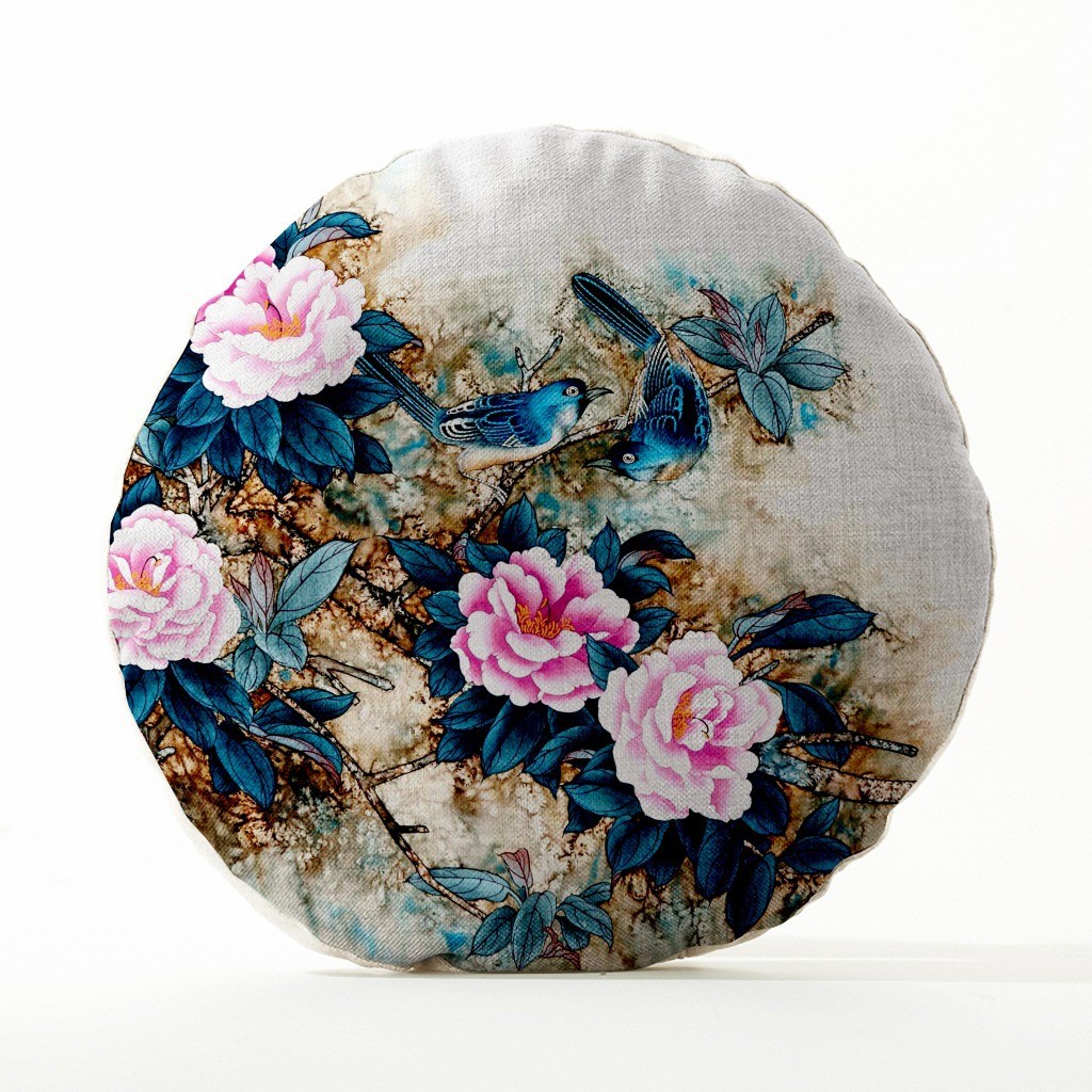 沙发坐垫棉麻抱枕蒲团数码印花简约靠垫枕床头梅兰竹菊批发定制