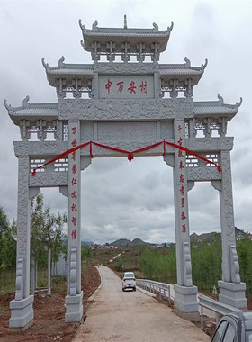 新农村建设大型雕刻楼青石大理石石牌石牌坊三门五楼村口石牌坊