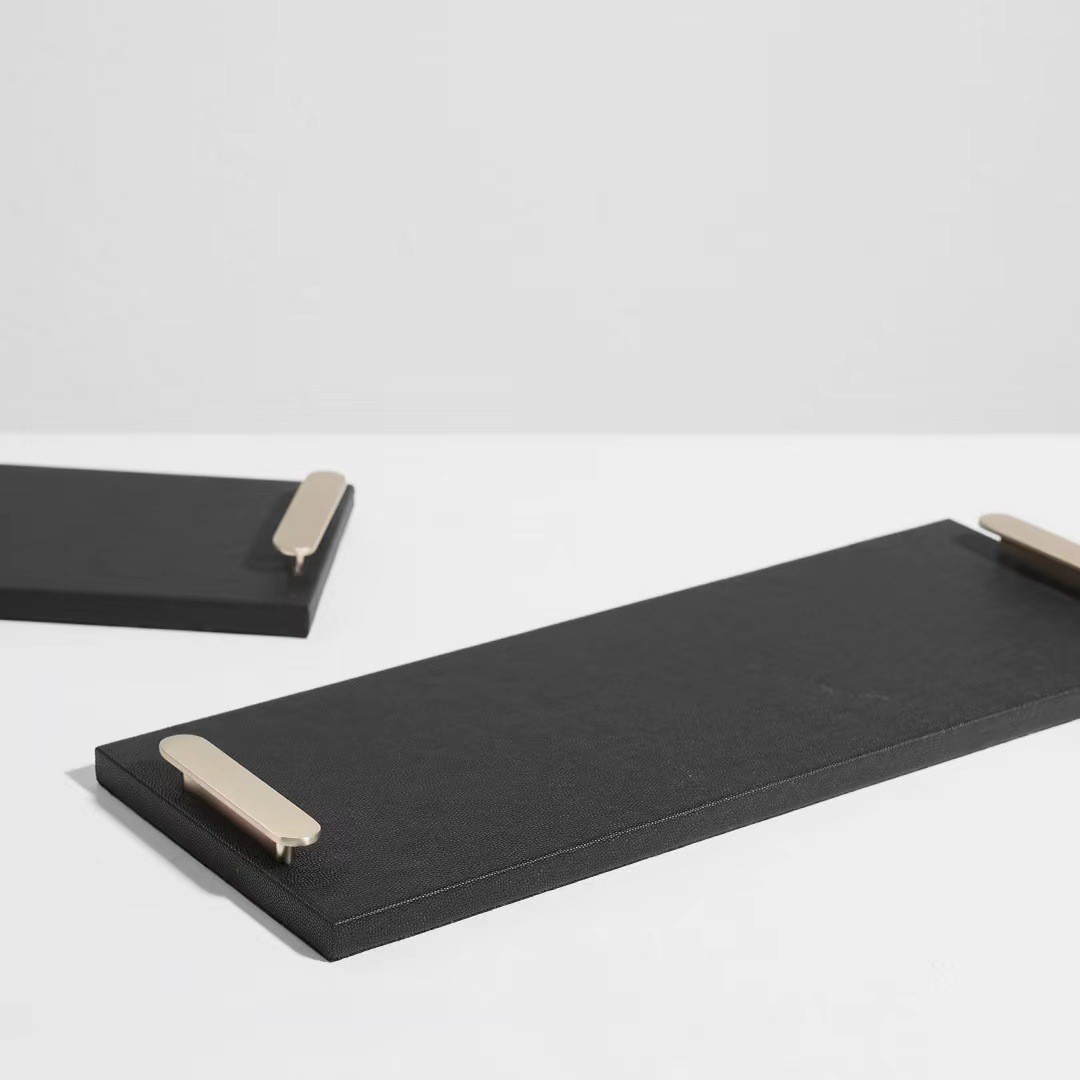 摆件轻奢高级感长方形皮革托盘洗漱台置物盘现代家居收纳软装饰品