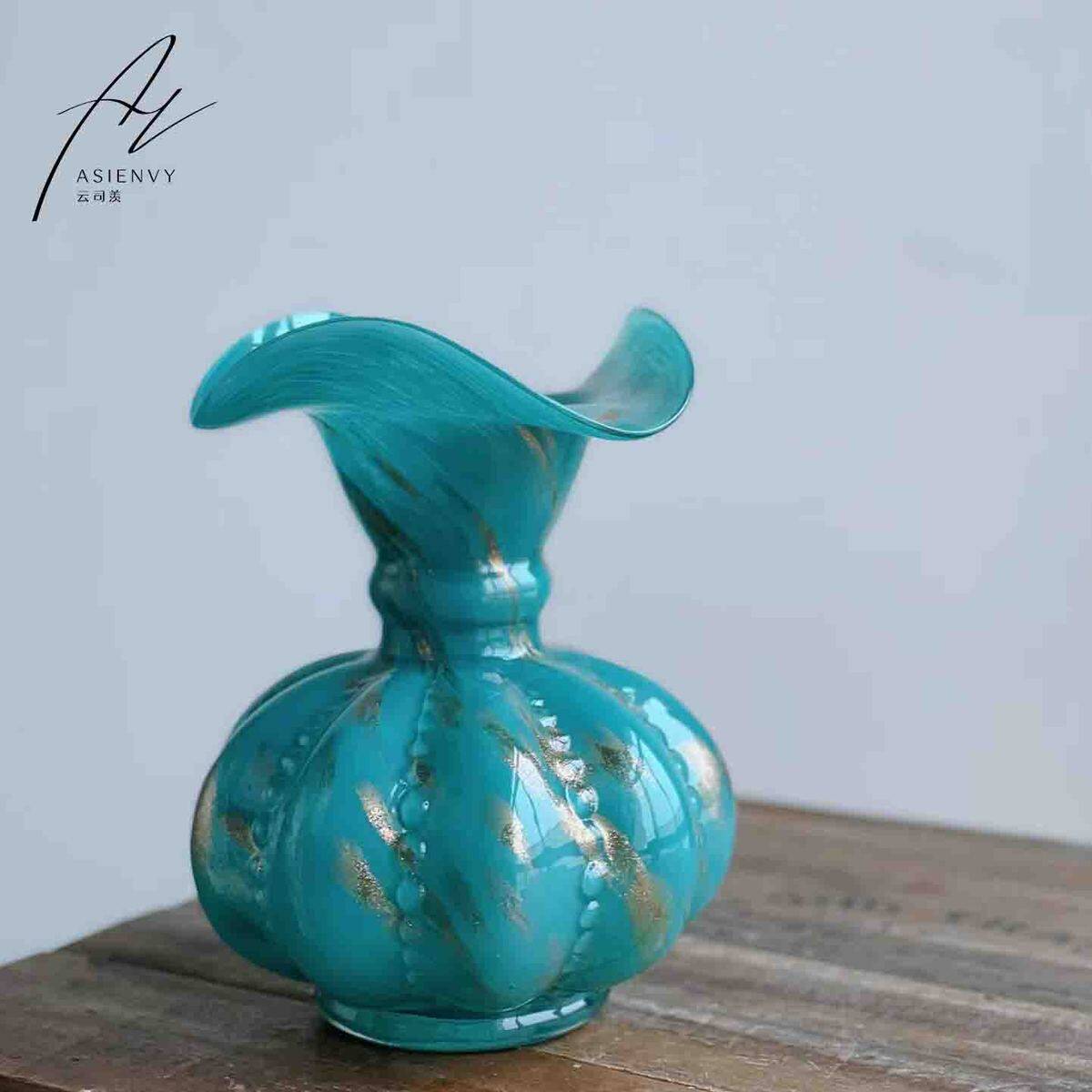 中古风纹芬顿南瓜复古瓜珠瓶金星手工花瓶水培插花玻璃装饰品摆件