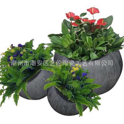 批发斜口圆球型花瓶玻璃钢盆景花花盆创意装饰摆件园林绿植组合钵