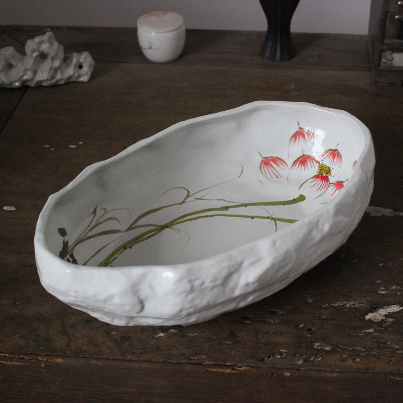 荷花创意陶瓷鱼缸古典仿石乌龟缸手绘景德镇水培水仙碗莲花盆