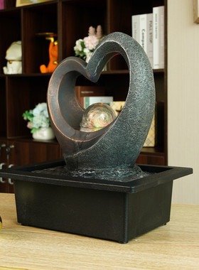 流水带球室内桌面书房电视柜玄关树脂摆件循环流水装饰