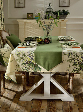 i6cv批发美式轻奢棉麻布艺桌布茶酒店派对会议防水桌旗绿色西餐厅
