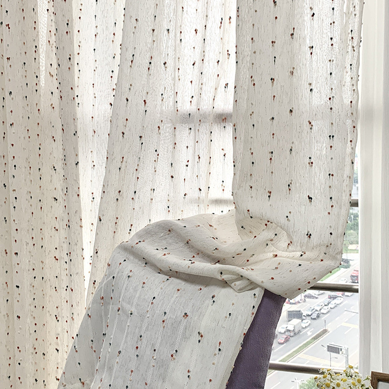 复古法式彩虹ins风亚麻纱2024新款窗帘纱帘儿童房少女心可爱糖豆