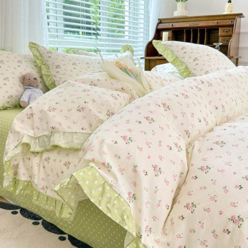 厂家批发ins韩式少女心棉四件套复古碎花公主风荷叶边棉4件套