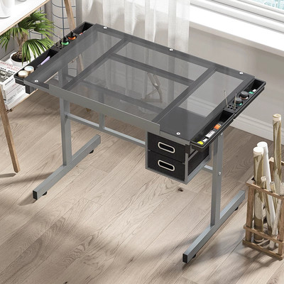 玻璃款绘图桌美术书画设计师画画图画案美术制图绘书桌工作台桌子
