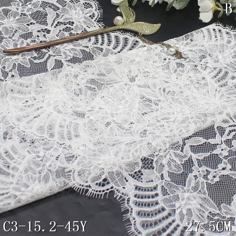 盛蕾隆白色双波法式复古花朵无弹蕾丝花边辅料 27cm服装家纺睫毛