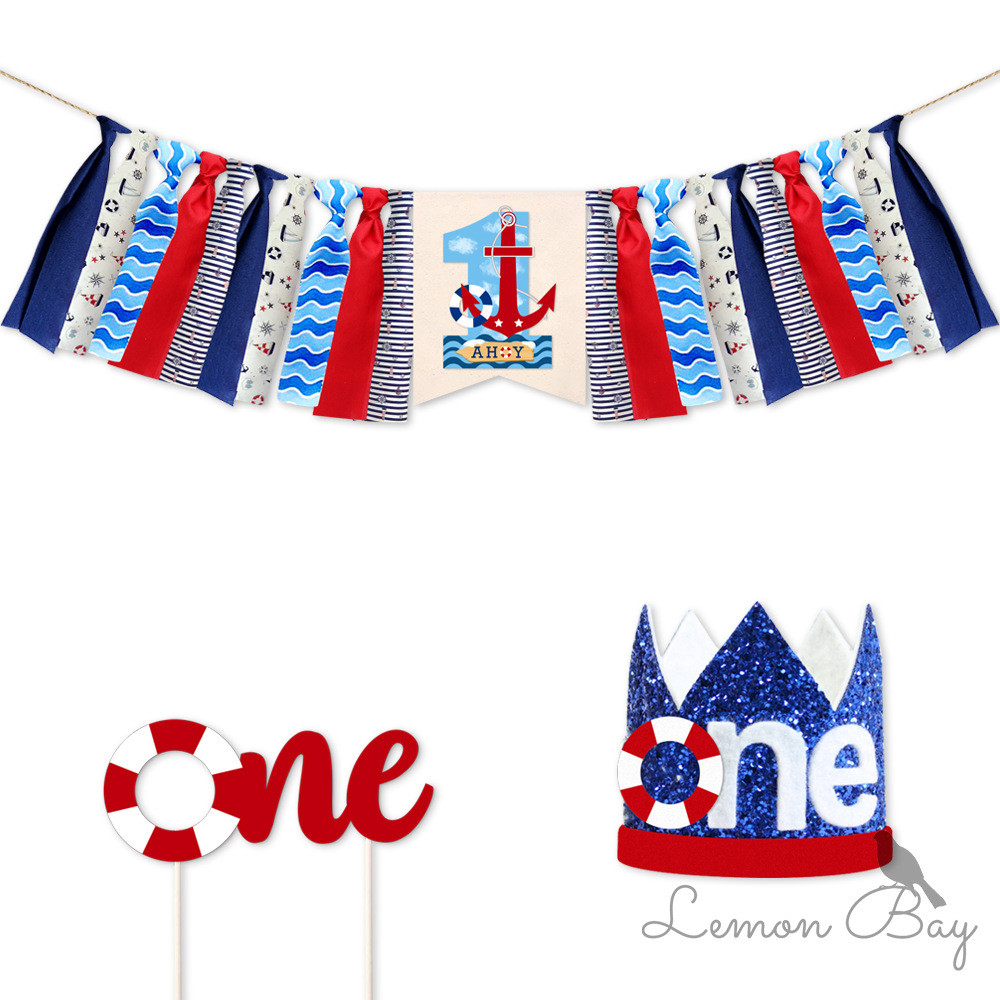 海洋主题宝宝生日拉旗套装派对布置装饰用品餐椅拉旗厂家批发