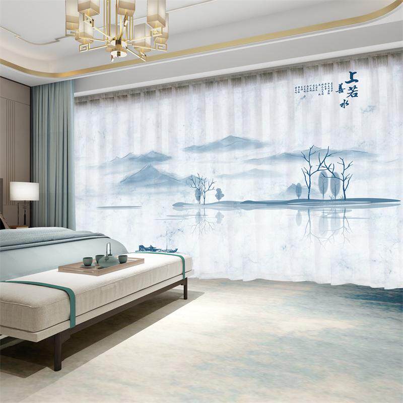 10n全屋定 制新中式窗帘遮光2024新款山水中国风墨画风景客厅