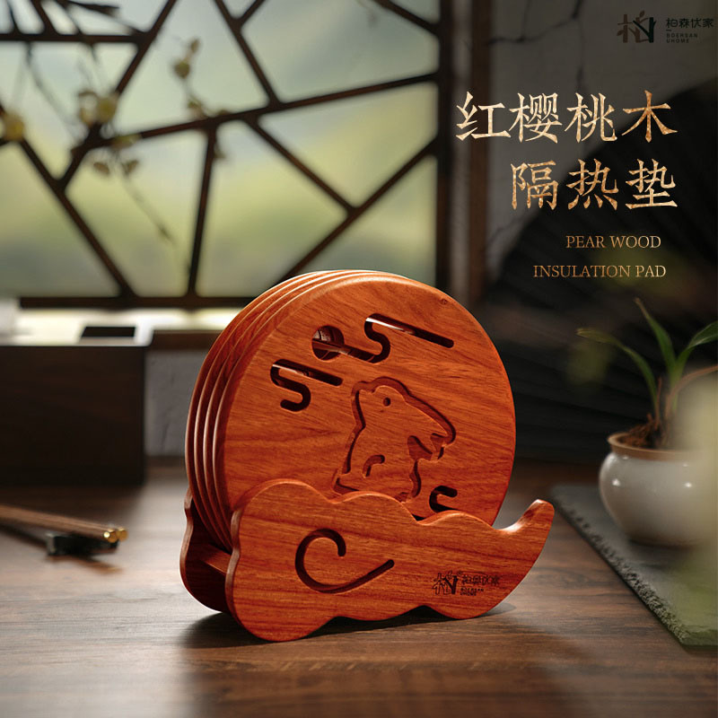 红樱桃木隔热垫家用创意餐桌垫耐高温实木砂锅垫子防烫木质锅垫
