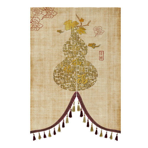 中式门帘卧室房间家用免打孔布帘厨房卫生间隔断帘葫芦茶室遮新品