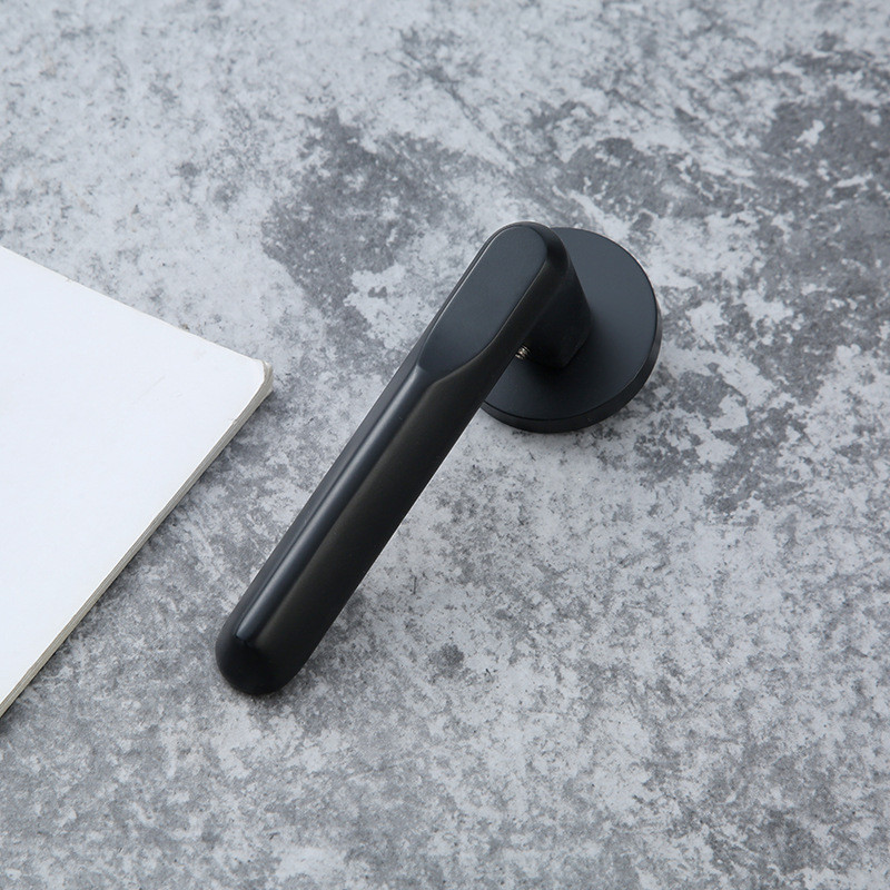 室内卧室静音通用型房门锁 分体黑色实木门锁把手家用锌合金锁具