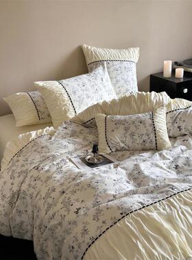 w1tr200支法式碎花复古四件套被套少女褶皱长绒棉柔软