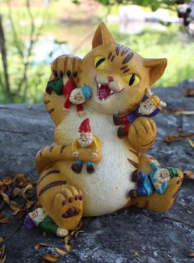 有趣的宠物猫五跟个个小矮人雕像树脂工艺品庭院装饰品创意摆