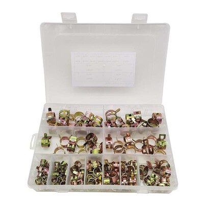 110pcs软管镀彩锌弹簧盒装夹7-17mm11个尺寸喉箍卡箍软管管夹