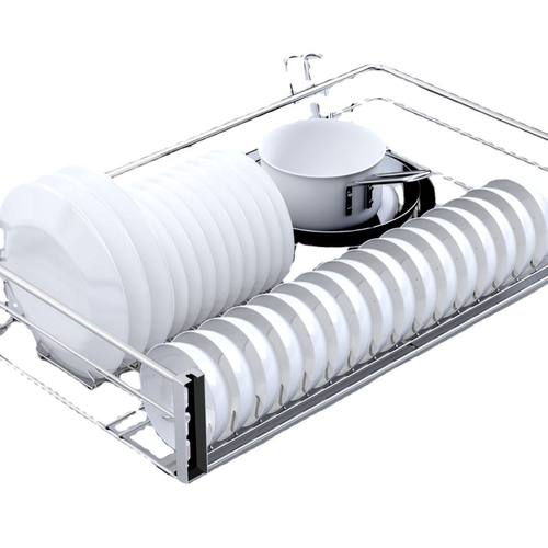 304双层实心抽屉式不锈钢厨房橱柜缓冲阻尼收纳三边碗碟放锅拉篮