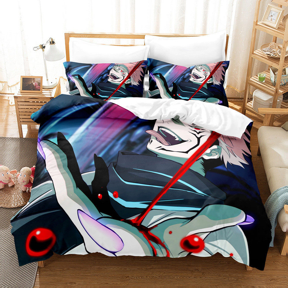 厂家直供三件套3d数码印花模枕套床品咒术回战床被套图