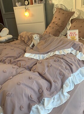 td61韩式毛球四件套床上用品被罩花边蓝色1.8公主风床裙1.5床单三