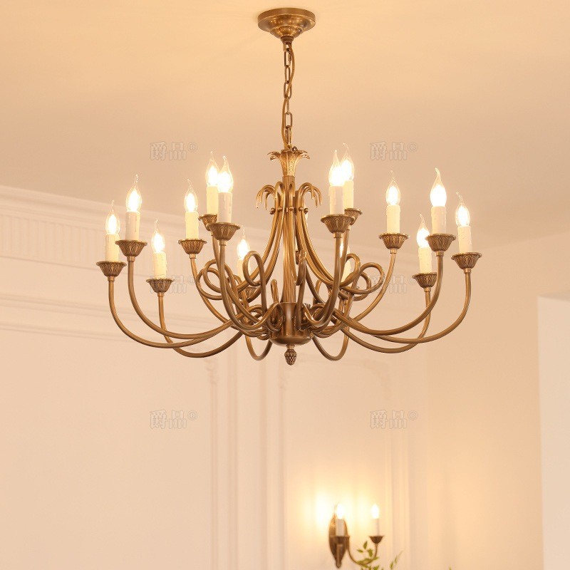美式深别墅客厅蜡烛吊灯复古古铜灯餐厅卧室灯楼梯灯中古轻法式