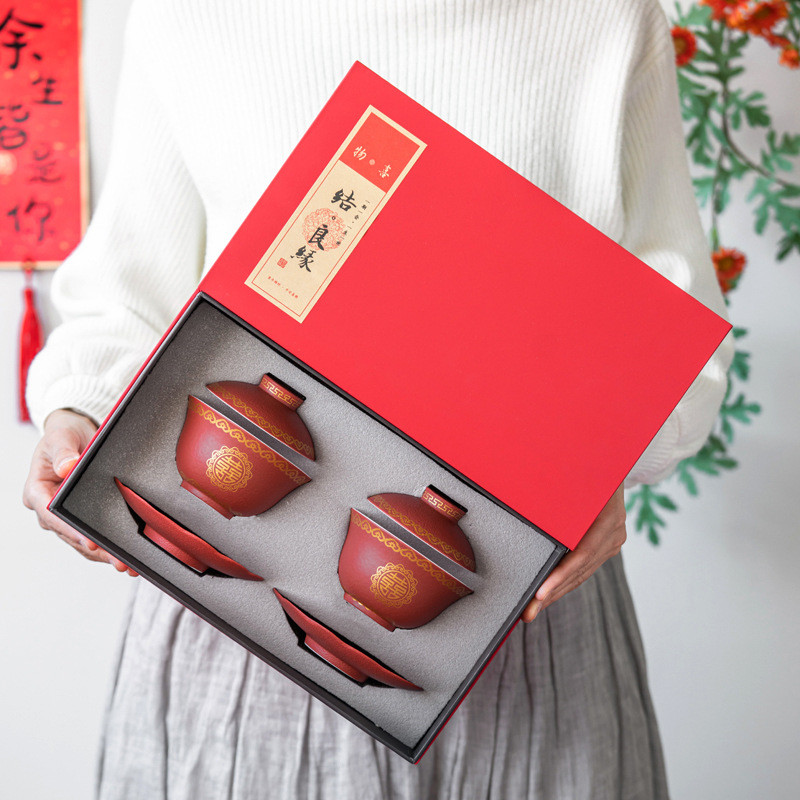 国潮文创敬酒敬茶杯结婚碗筷套装改口婚礼喜杯喜碗一对婚庆用品