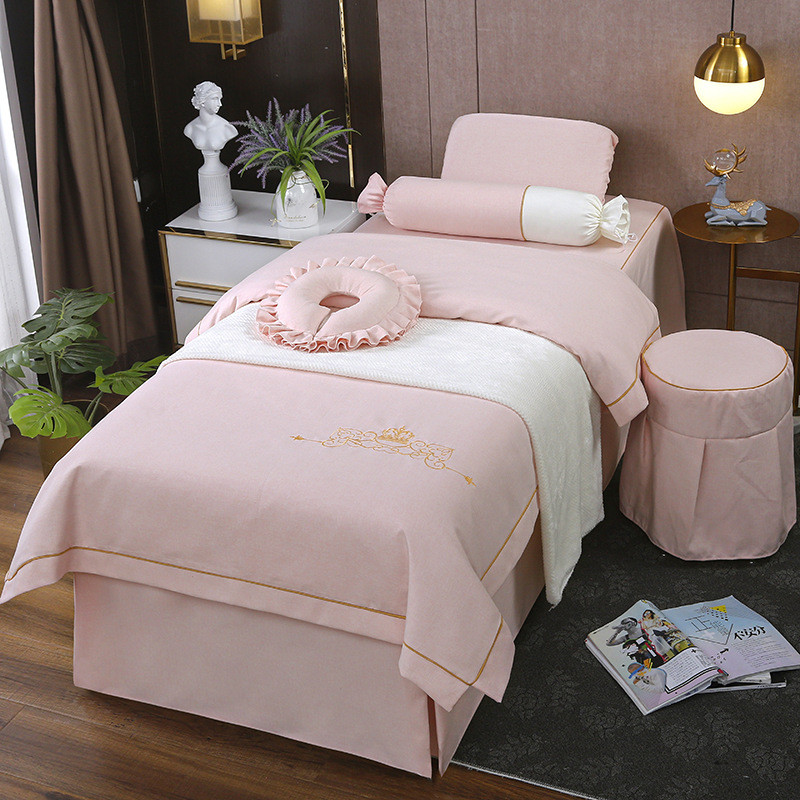 新款美容床罩四件套高档棉麻轻奢欧式理疗洗头采耳按摩套四季通用