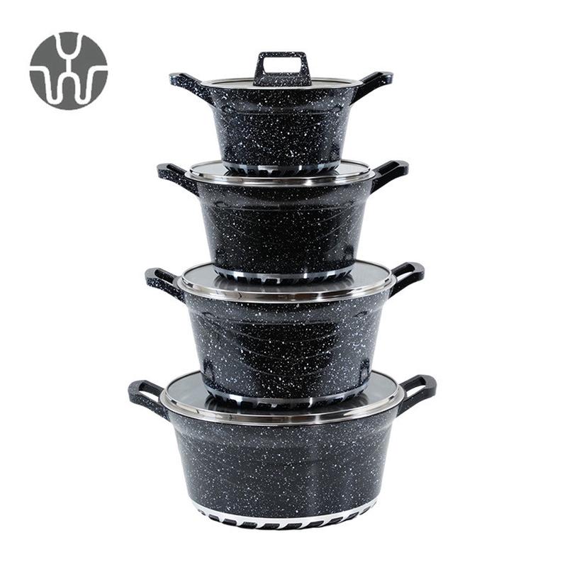 热销定制麦饭石便携家用不粘锅10件套加深铝制煎锅汤锅大理石锅具