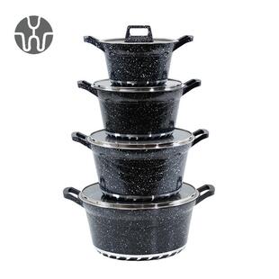 热销定制麦饭石便携家用不粘锅10件套加深铝制煎锅汤锅大理石锅具