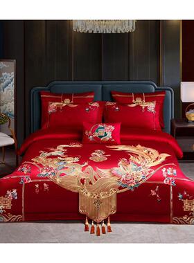 结婚四件套龙凤被套婚庆红色喜被床上用品4件套高档床单百子床盖