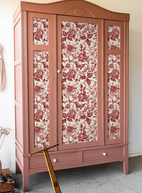 壁橱高缔花卉玫瑰自粘壁纸卧室红色家具funlife防水翻新贴stz039