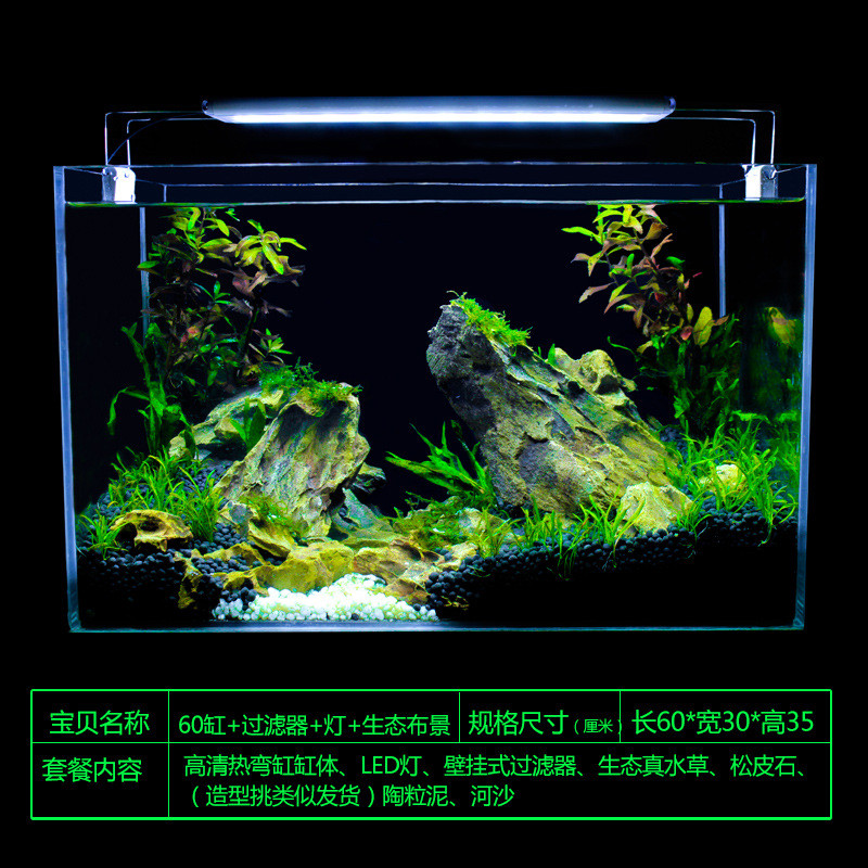 真水草鱼缸水族箱小型客厅办公室桌面家用生态草缸装饰布造景套餐