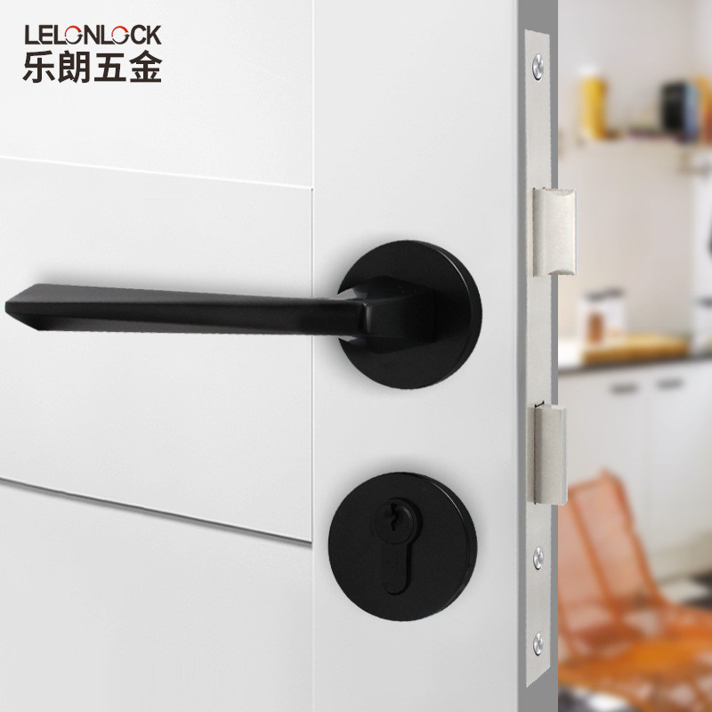 批发锌合金室内门把手锁哑黑欧式卧室门锁分体实心磁吸酒店锁具