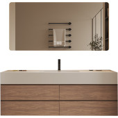 日式 原木风浴室柜组合可丽耐洗漱台无缝陶瓷盆卫生间橡木洗脸一体