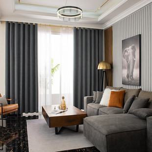 加厚双面雪尼尔高遮光奶油色波浪纹布料轻奢卧室客厅窗帘现代批发