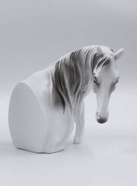 现代简约马首马头白色树脂雕塑摆件样板房售楼部家居玄关客厅装饰