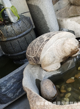 石雕厂家花园小喷泉大理石乌龟流水鱼缸园林造景装饰