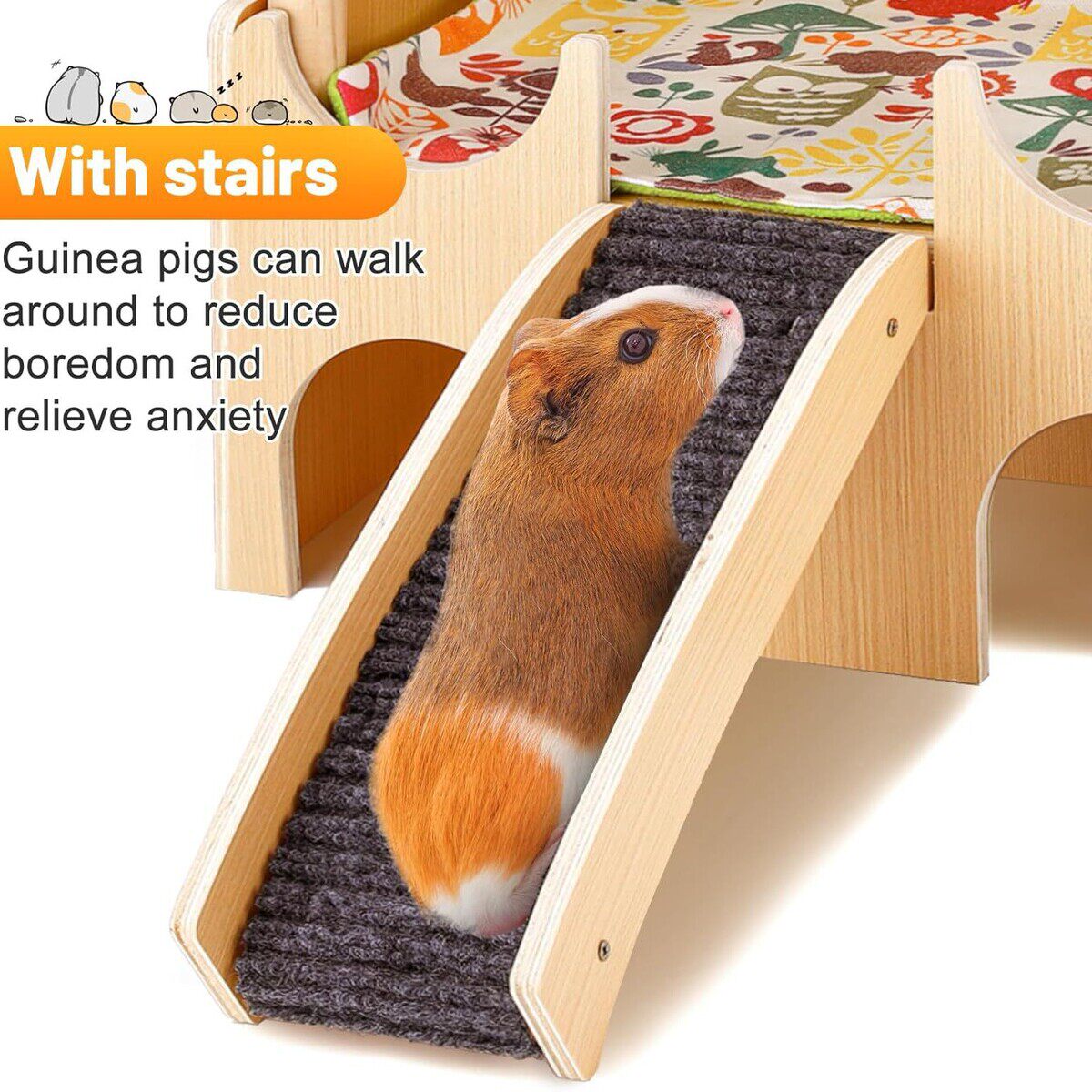 木质仓鼠藏身处仓鼠笼内部造景平台双层装饰吊床豚鼠爬梯宠物窝