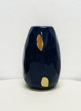 陶瓷花瓶摆件现代简约花瓶仿真花瓶样板房软装饰品电镀描金花器