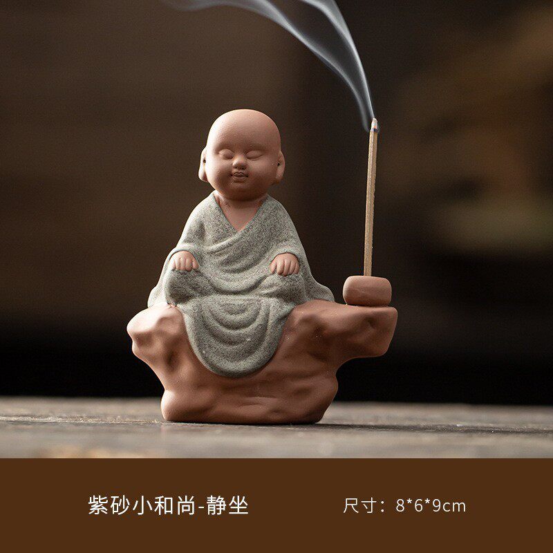 中式茶道陶瓷禅意小和尚线香插家居线香炉檀香香薰炉茶宠创意摆件