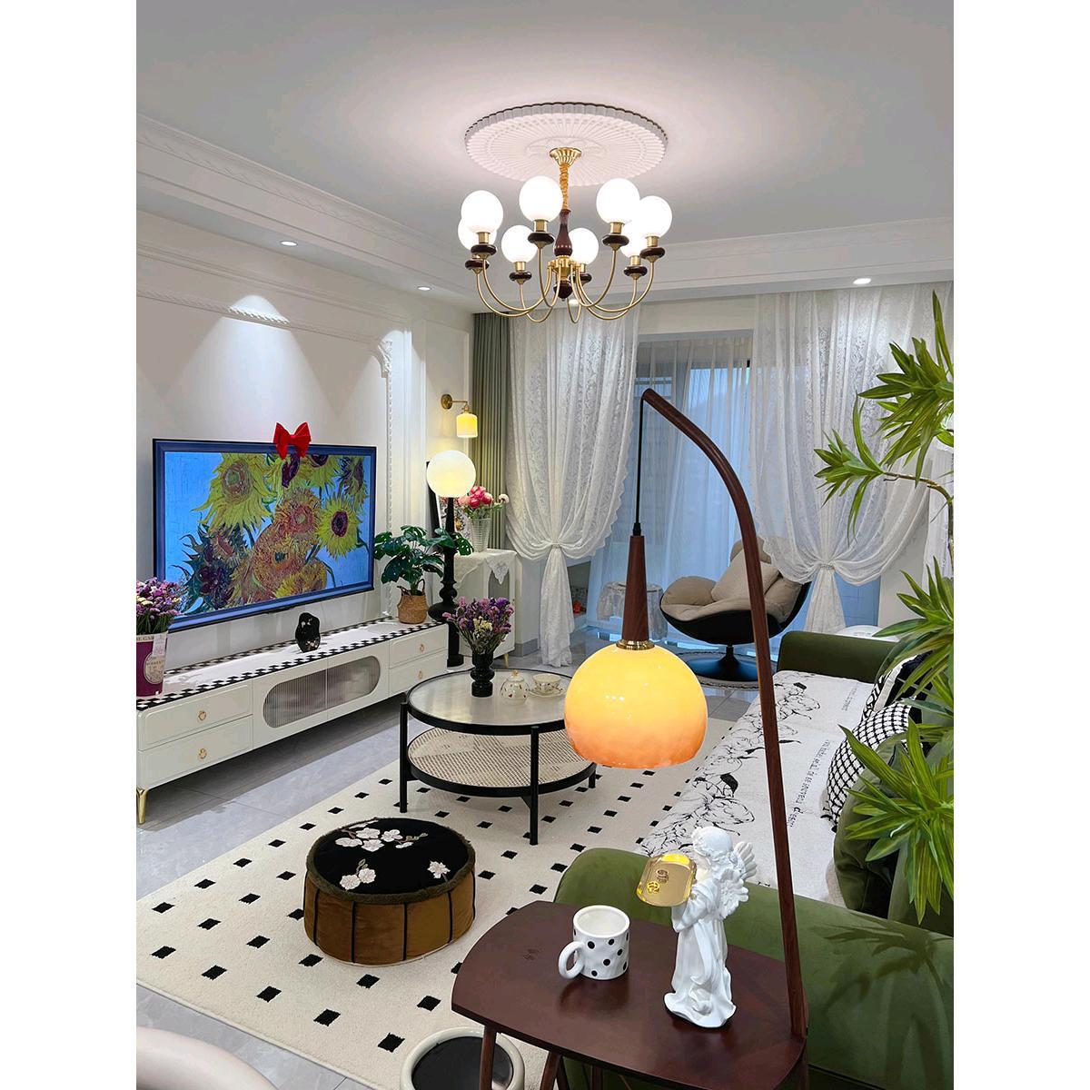 法式复古吊灯北欧风美式餐厅灯客厅创意魔豆灯具胡桃色中古卧室灯