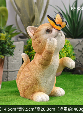 太阳能户外庭院装饰创意猫咪树脂工艺品可爱美式动物花园夜灯摆件