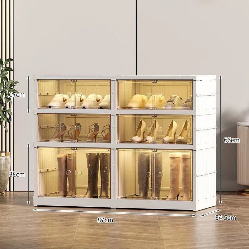 双排简易加厚鞋盒透明折叠鞋柜球鞋鞋子收纳盒免安装多层塑料鞋架