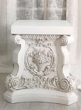 经典仿古白色欧式玻璃钢浮雕罗马柱落地花瓶婚庆路引影楼摆设